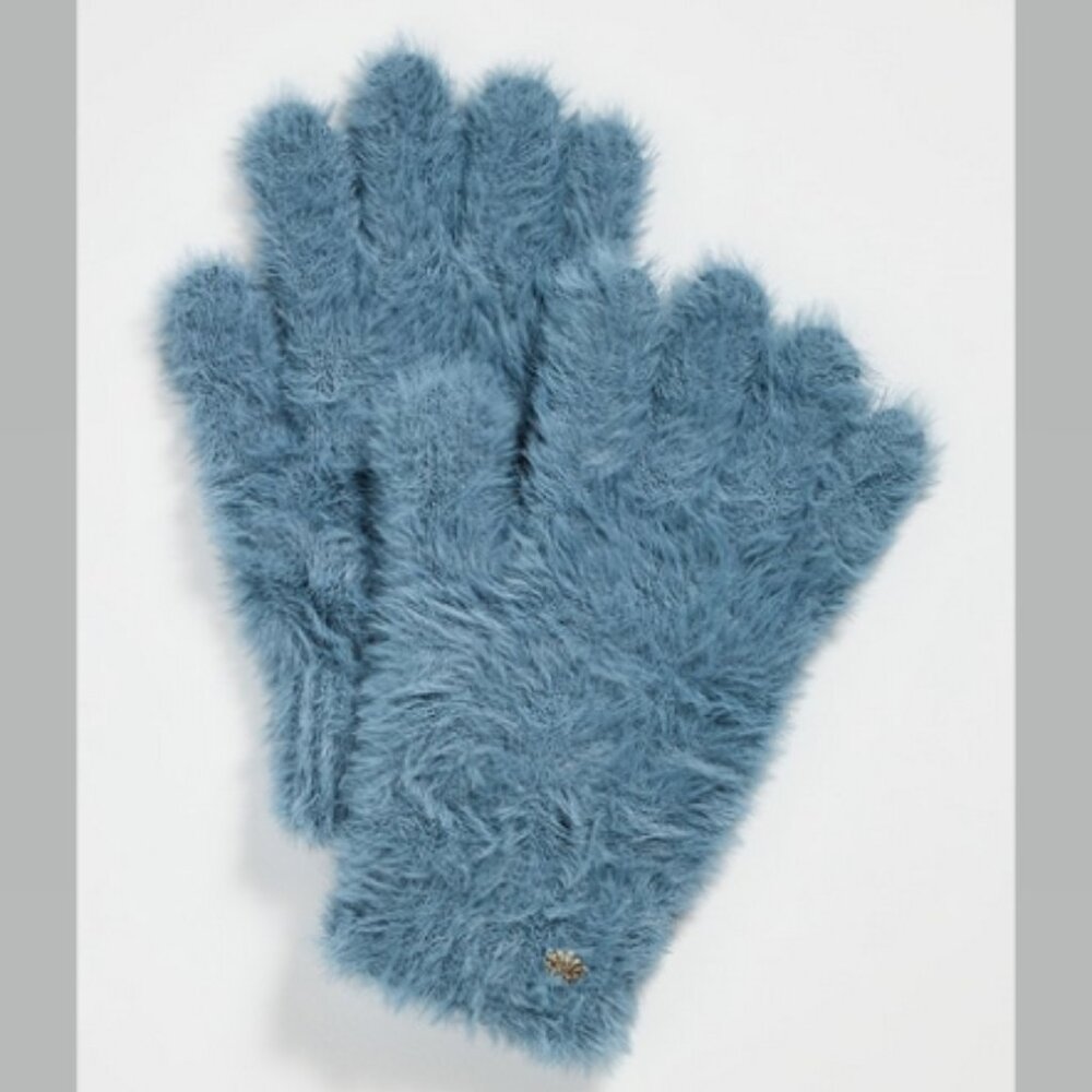 Lele Sadoughi Faux Angora Fuzzy Gloves in Dusty Sky Blue NWT